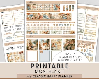 October Fall Mountain Printable Planner Stickers, Happy Planner Classic Monthly Kit, Mountain Travel, Any Month Included, HPMV301