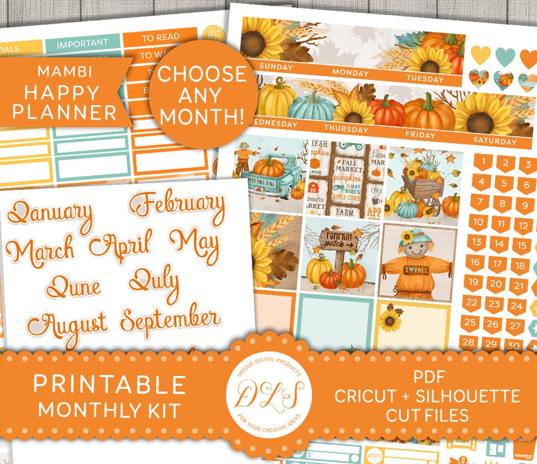 Happy Planner Fall Monthly Kit, Novemper Monthly Stickers Kit, October ...