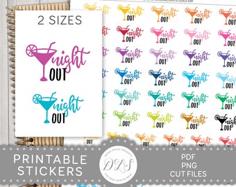 NIGHT OUT Planner Stickers, Printable Night Out Stickers, Date Night Stickers, Girls Night Out Stickers, Script Planner Stickers, SS128