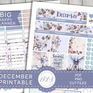 DECEMBER Monthly Planner Stickers, Big Happy Planner Printable Stickers, Christmas Planner Stickers, Winter Sticker Kit, Cut Files,  BM199