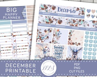 DECEMBER Monthly Planner Stickers, Big Happy Planner Printable Stickers, Christmas Planner Stickers, Winter Sticker Kit, Cut Files,  BM199