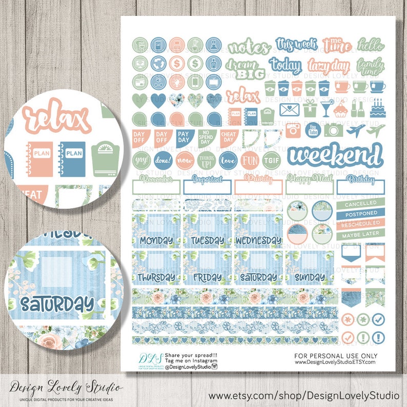 Printable FLORAL Planner Stickers, Happy Planner Weekly Stickers Kit ...