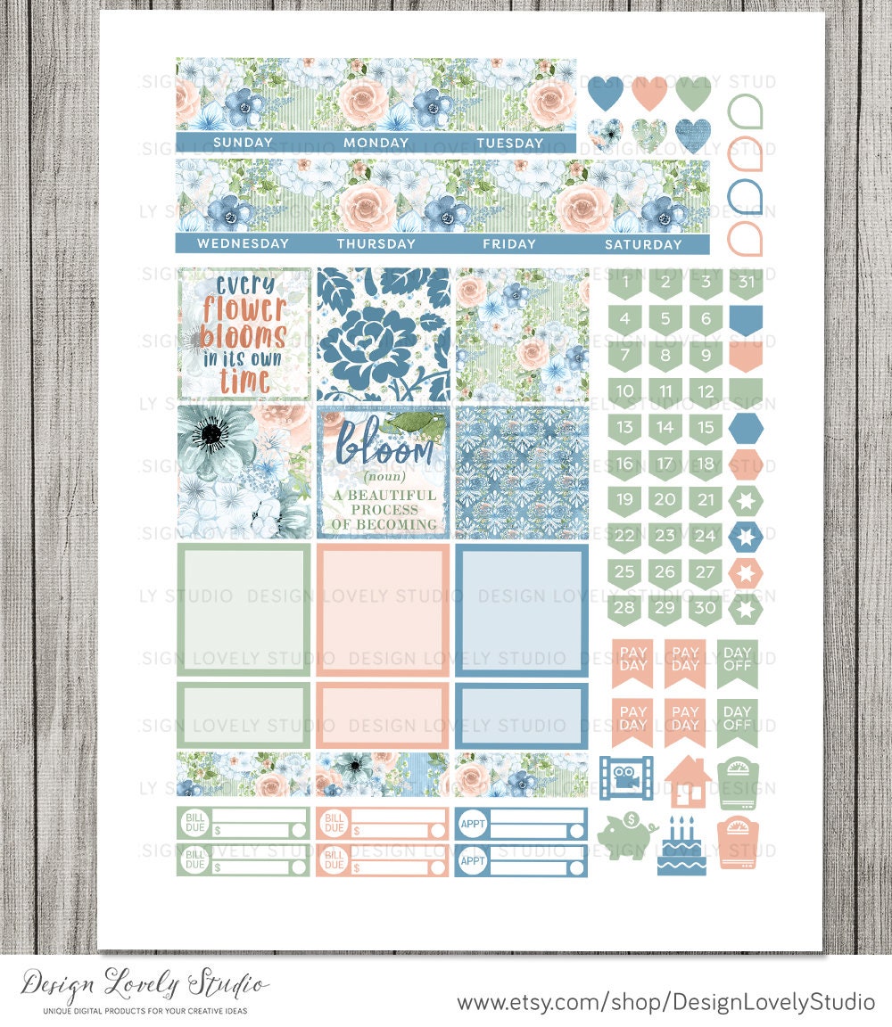Printable FLORAL Monthly Planner Stickers, Happy Planner Monthly ...