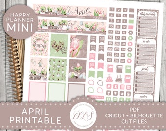 April Mini Happy Planner Stickers, April Monthly Kit, Mini Happy Planner Printable Stickers, April Monthly View, Floral Easter Kit, MM131