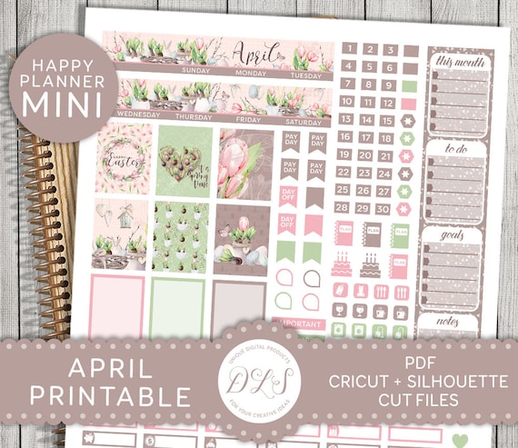 April Mini Happy Planner Stickers, April Monthly Kit, Mini Happy Planner Printable Stickers, April Monthly View, Floral Easter Kit, MM131