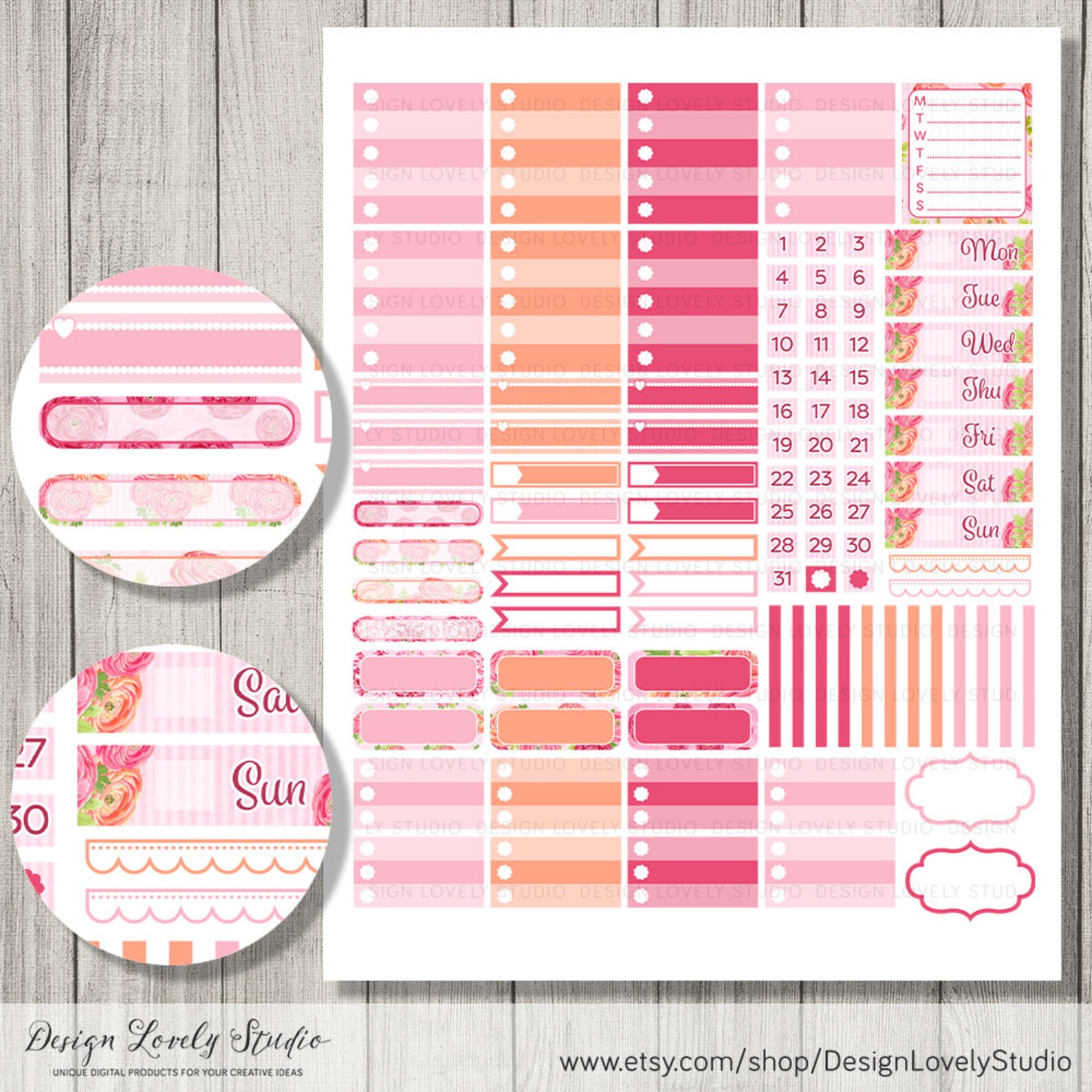 ECLP Horizontal Stickers Printable Planner Stickers Kit | Etsy
