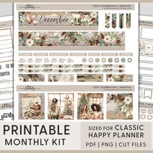 Afdrukbare december planner stickers, happy planner maandelijkse stickers, december maandelijkse sticker kit, kerst planner stickers, HPMV237