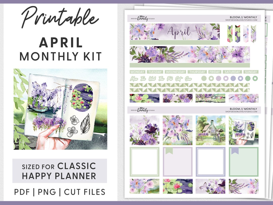 April Monthly Sticker Kit, Happy Planner Stickers, Spring Planner ...