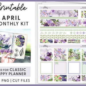 Kit d’autocollants mensuels d’avril, autocollants Happy Planner, autocollants de planificateur de printemps, autocollants de planificateur imprimables, autocollants floraux, fichiers coupés, HPMV215