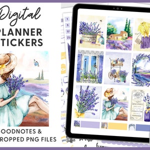 Digital Planner Stickers, Provence Planner Stickers, Lavender Planner Stickers, Pre-cropped Goodnotes Stickers, Ipad Stickers, DG105