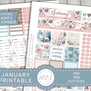 Kit adesivi pianificatore stampabile di GENNAIO, Kit adesivi mensili Happy Planner gennaio, adesivi pianificatore di Capodanno, file tagliati, HPMV181