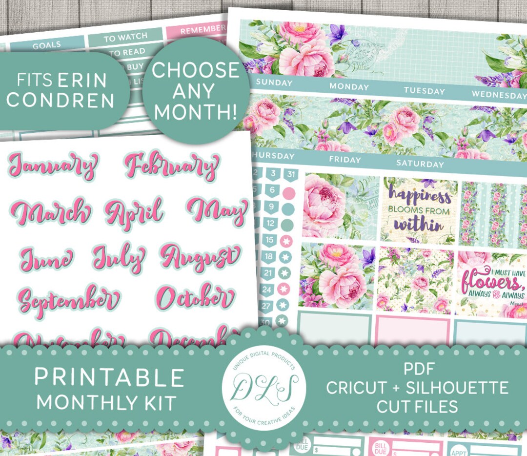 Erin Condren Monthly Planner Kit, Printable Monthly Planner Stickers ...