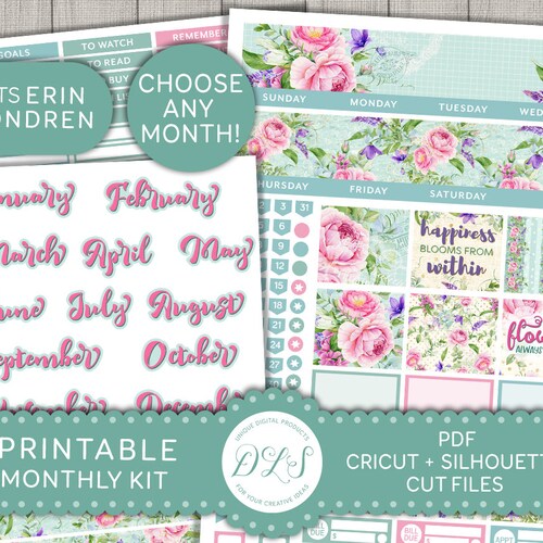 PRINTABLE Floral Monthly Planner Stickers for Erin Condren - Etsy