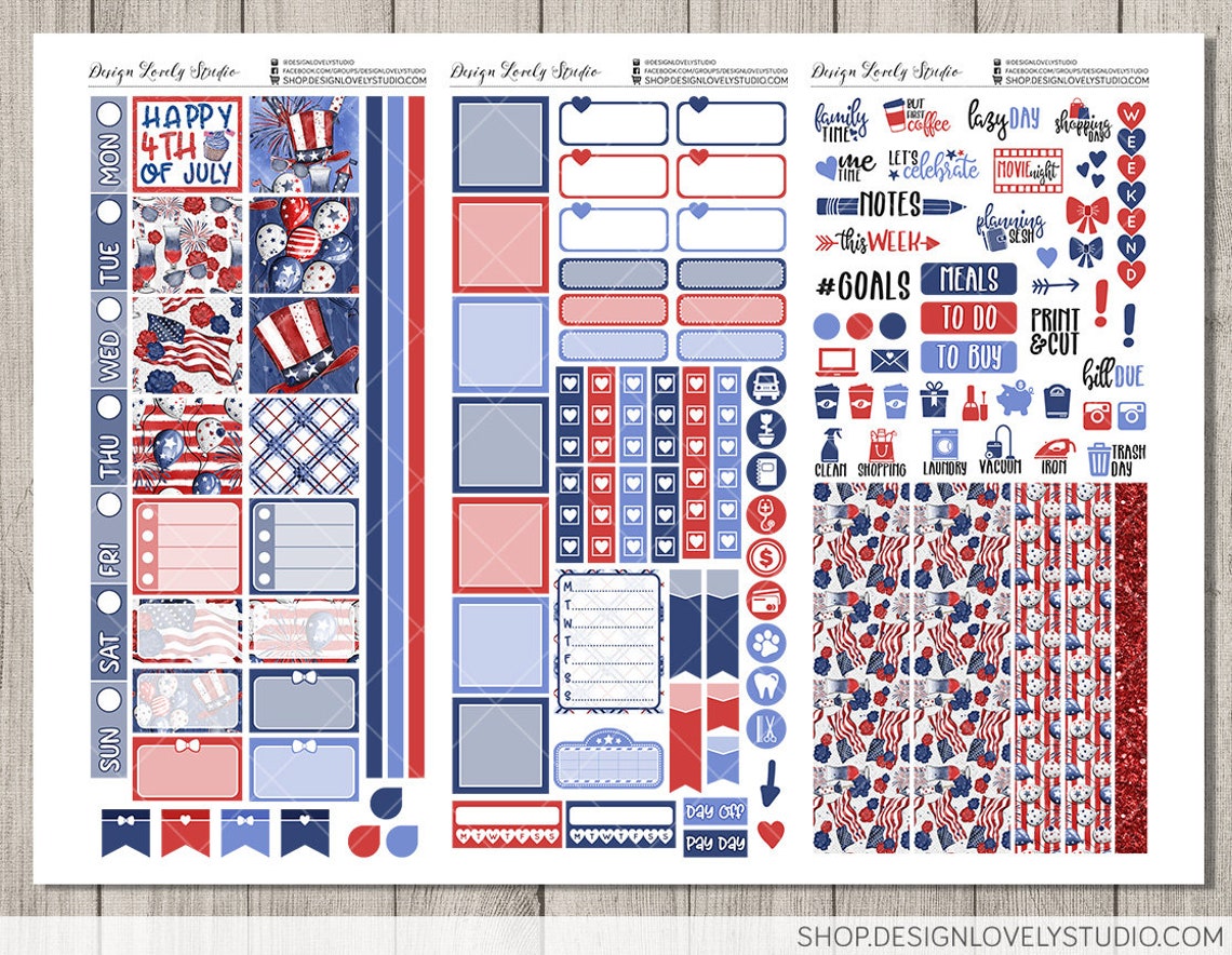 4th of July Hobonichi Printable, Printable HOBONICHI Weeks Stickers ...