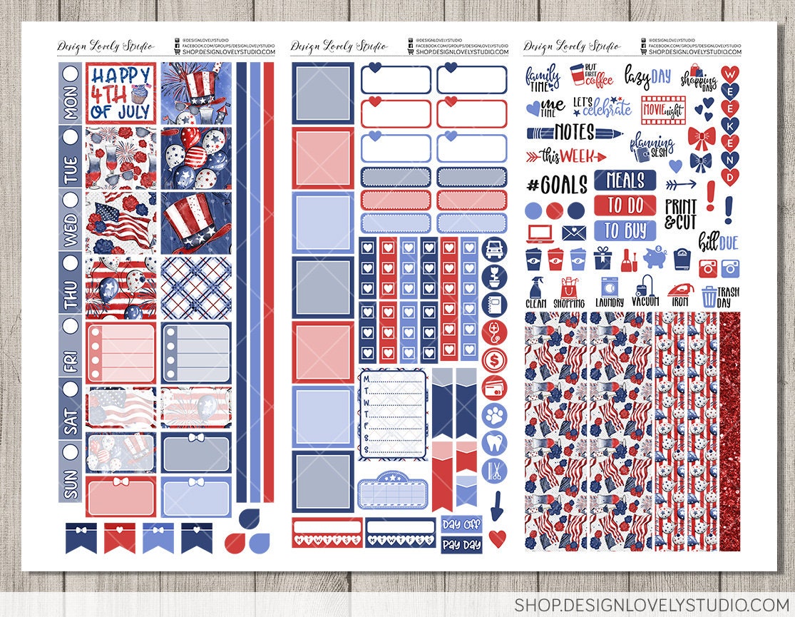 4th of July Hobonichi Printable, Printable HOBONICHI Weeks Stickers ...