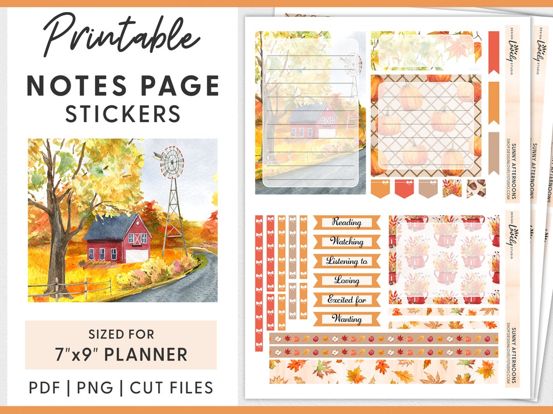 Notes Page Sticker Kit, Printable Planner Stickers, Monthly Sticker Kit ...