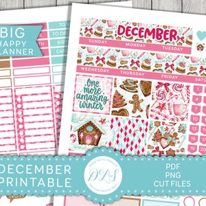 Afdrukbare DECEMBER maandelijkse stickers Kit, Big Happy Planner December Kit, Kerst Planner Stickers, December maandelijks, gesneden bestanden, BM170