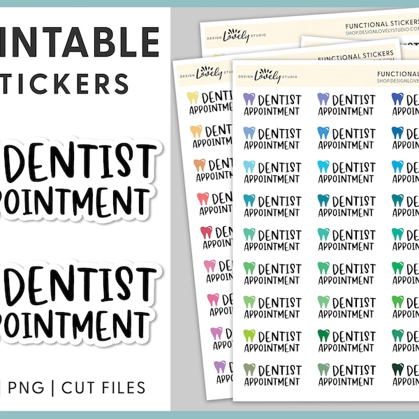 Dentist Appointment Planner Stickers, Dentist Appointment Reminder, Dental Care Stickers, Printable Planner Stickers, Cut Files, TS113