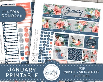 January Printable Planner Kit, January Monthly Kit, Printable January Monthly Stickers, January Monthly View, fits Erin Condren 2018, MV140