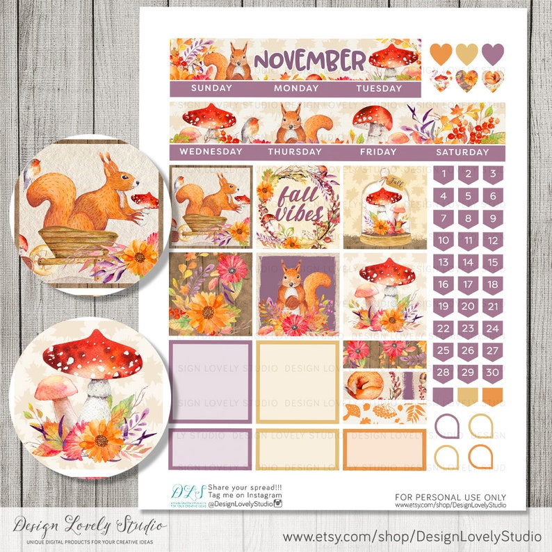 Printable NOVEMBER Monthly Stickers Kit Big Happy Planner | Etsy