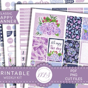Happy Planner PRINTABLE Stickers, Purple Floral Planner Stickers, Happy Planner Weekly Printable Stickers, Spring Planner Kit, HP160