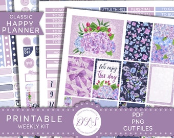 Heureux Planner Stickers imprimable, planificateur Floral violet autocollants, heureux planificateur hebdomadaire imprimable autocollants, planificateur Kit, HP160 de printemps