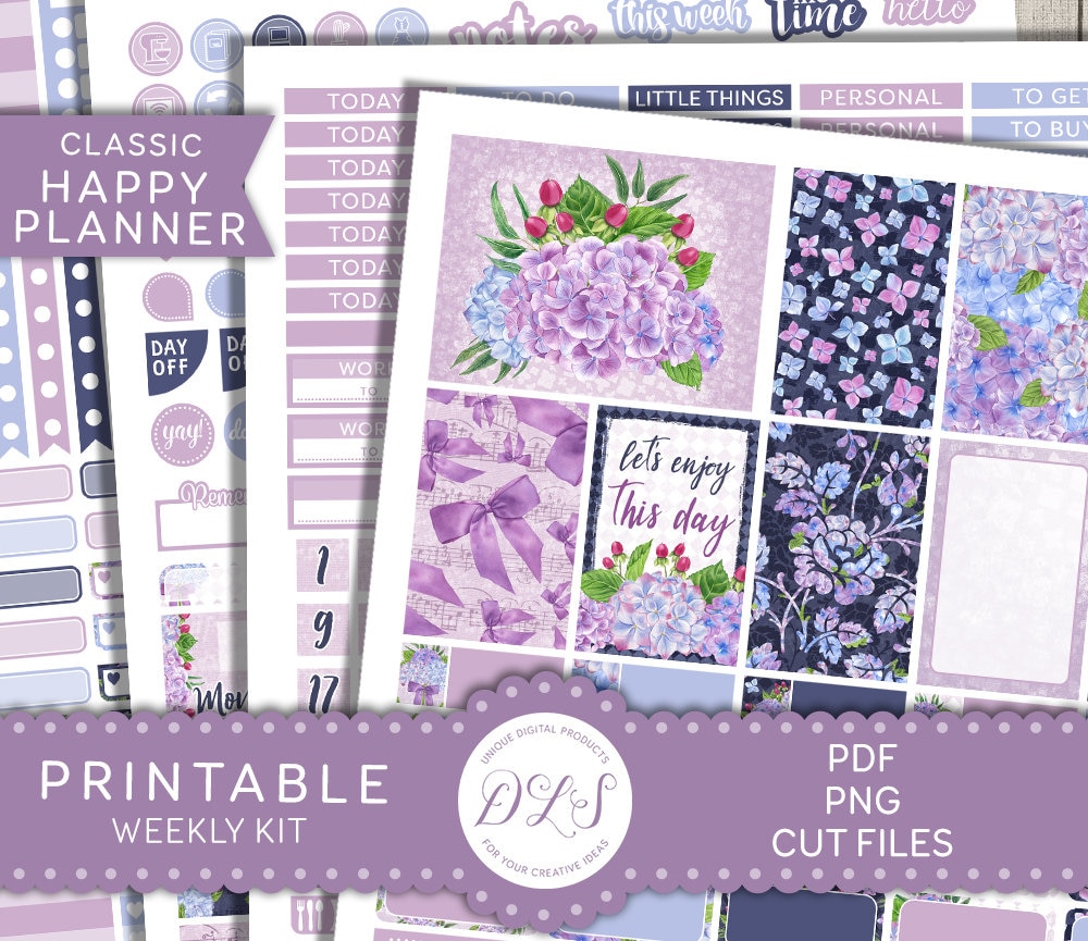 Happy Planner PRINTABLE Stickers Purple Floral Planner - Etsy