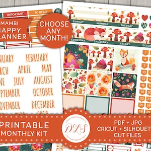 Adesivi mensili Happy Planner, Diffusione mensile, Kit di visualizzazione mensile, Kit stampabile mensile, Adesivi autunnali, Kit mensile Mambi, File tagliati, HPE106