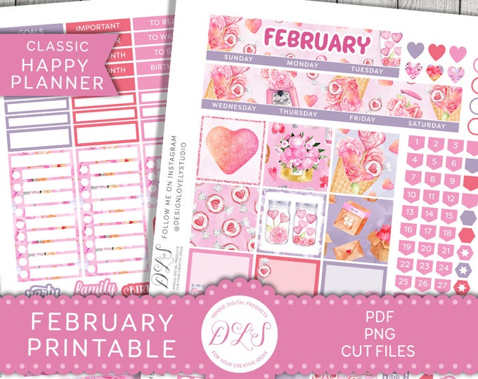 Printable FEBRUARY Planner Stickers Kit Happy Planner - Etsy