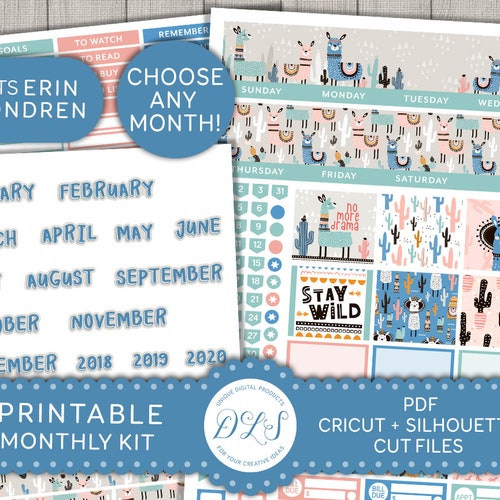 Printable Monthly Planner Stickers Erin Condren Monthly Kit - Etsy