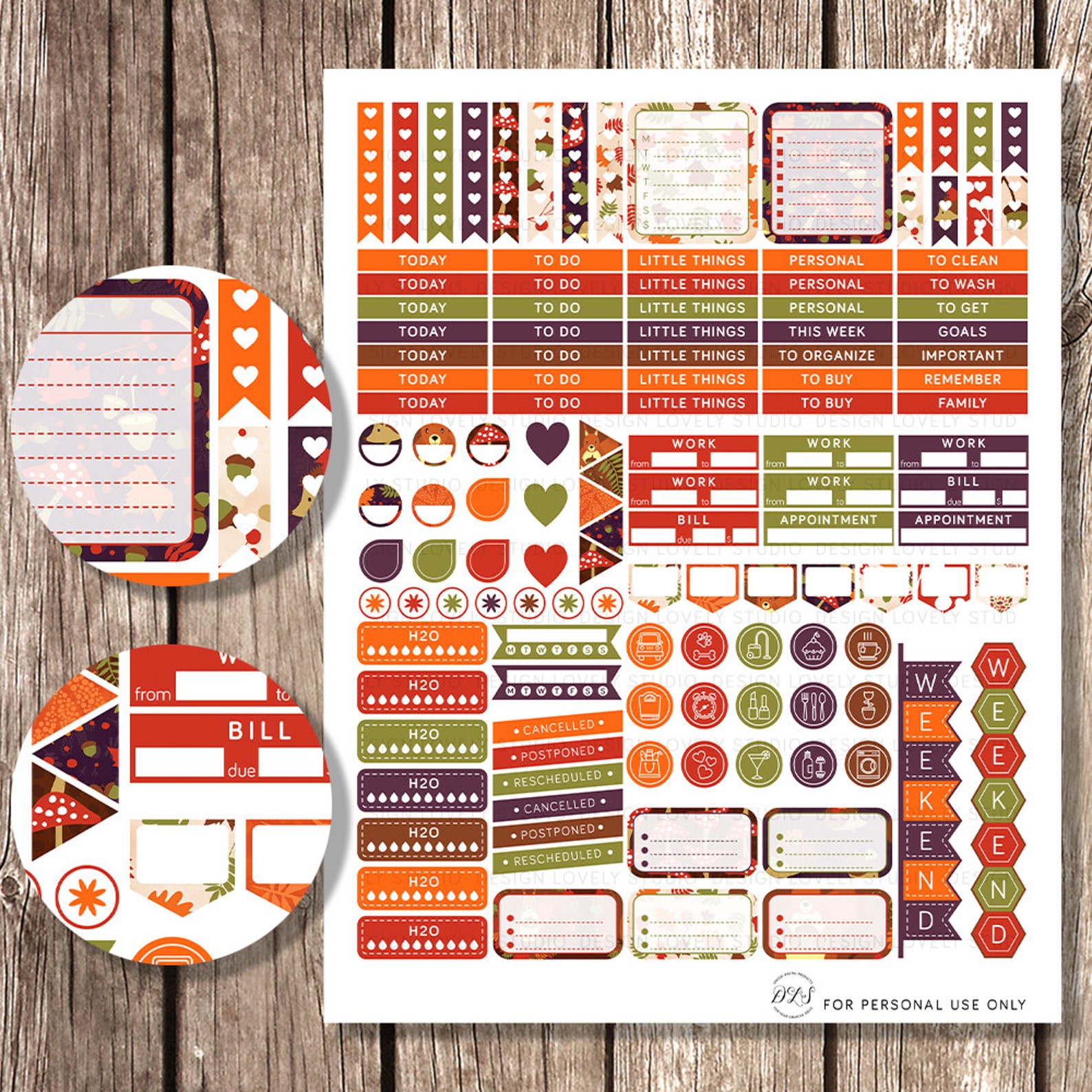 HORIZONTAL Erin Condren Printable Planner Stickers October - Etsy