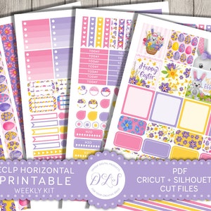 Adesivos horizontais de Páscoa Erin Condren, adesivos de planejador de abril, kit de planejador semanal, adesivos de planejador pastel, kit de Páscoa pastel, HS126