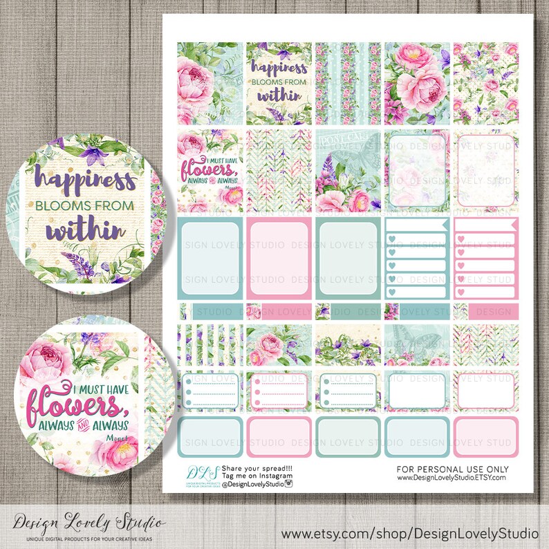 Floral Planner Stickers Kit Erin Condren Vertical Planner Etsy