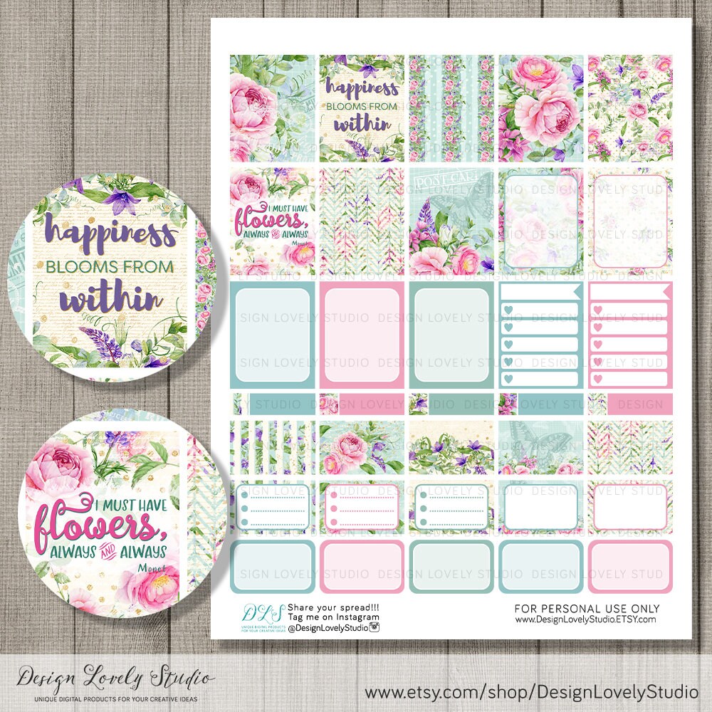 Floral Planner Stickers Kit, Erin Condren Vertical Planner Stickers ...