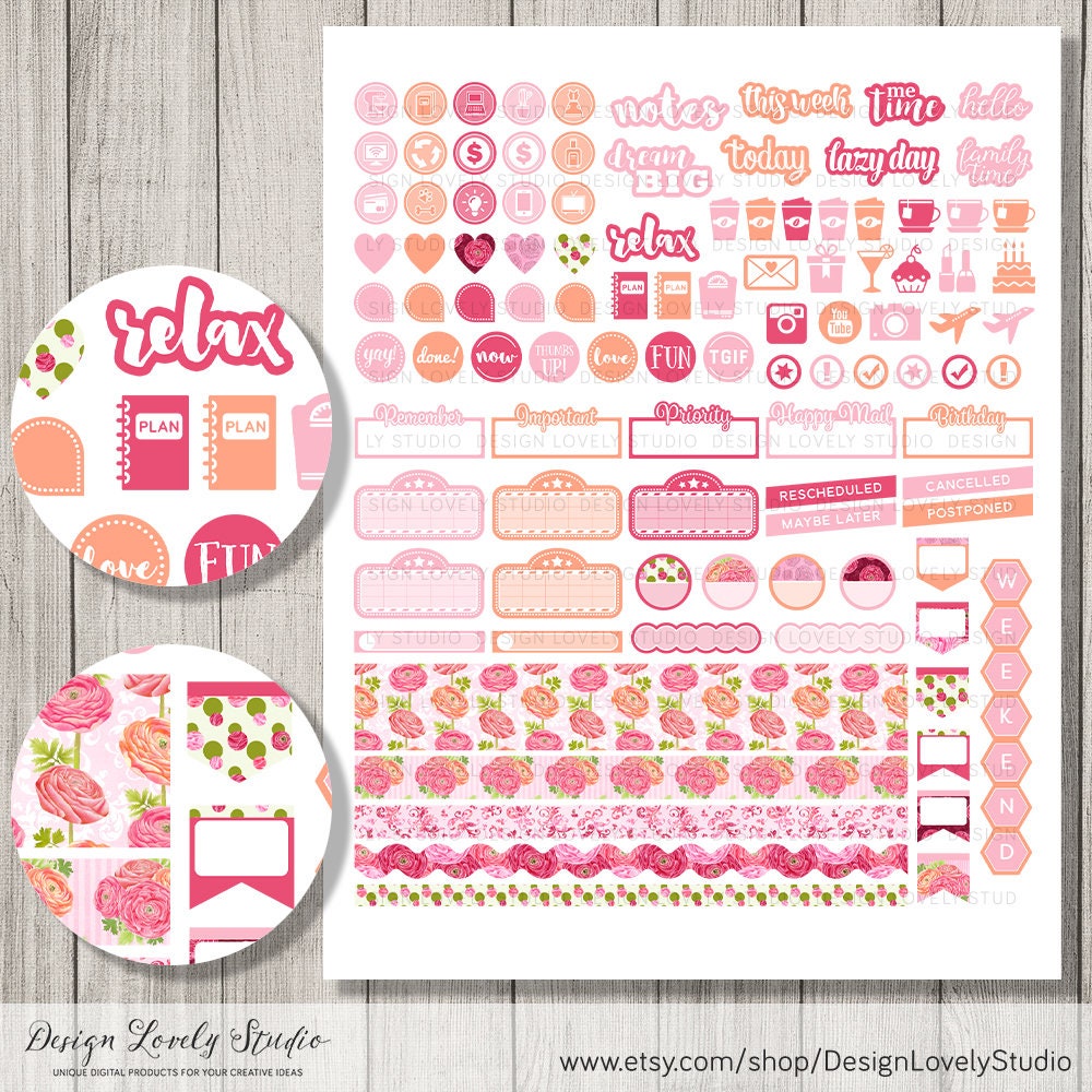 ECLP Horizontal Stickers Printable Planner Stickers Kit | Etsy