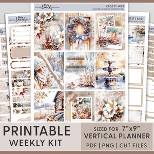 Afdrukbare winterplannerstickers, kerststickers, verticale wekelijkse stickerkit, Erin Condren, December Xmas, vakantieplanner, VS268