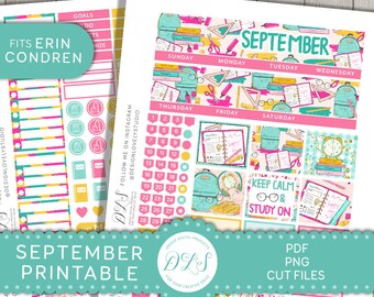 Printable Back to School Planner Stickers, Back to School Monthly Kit, September Stickers Kit, ECLP September  Monthly Kit, Cut Files, MV167