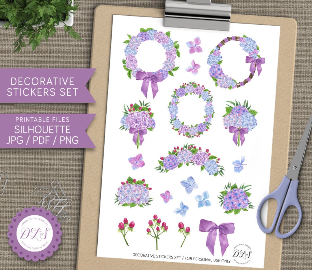Planner Flower Stickers Watercolor Hydrangea Blue Purple Floral ...