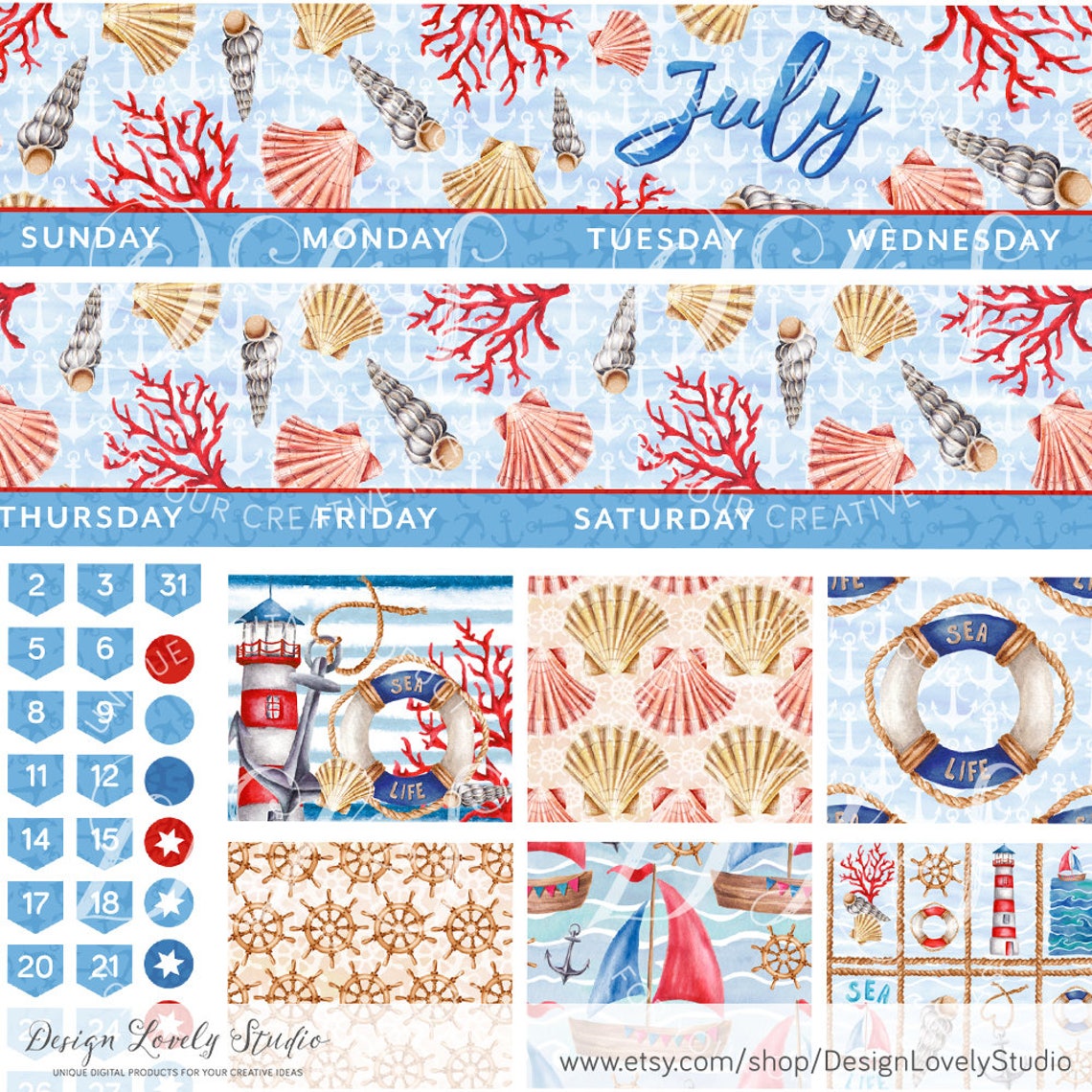 July Monthly Stickers Kit Made for Erin Condren EC July | Etsy