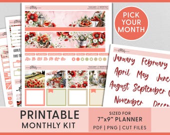 Toskanische Mohnblumen Sommer Monatliches Sticker Kit - Juni, Juli, August druckbare Planer Aufkleber für Erin Condren, Rustic Floral, mv273