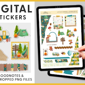 Adesivos de planejador digital de acampamento, adesivos de diário digital, adesivos digitais de Goodnotes pré-cortados, adesivos de ipad, adesivos de verão, DJ114