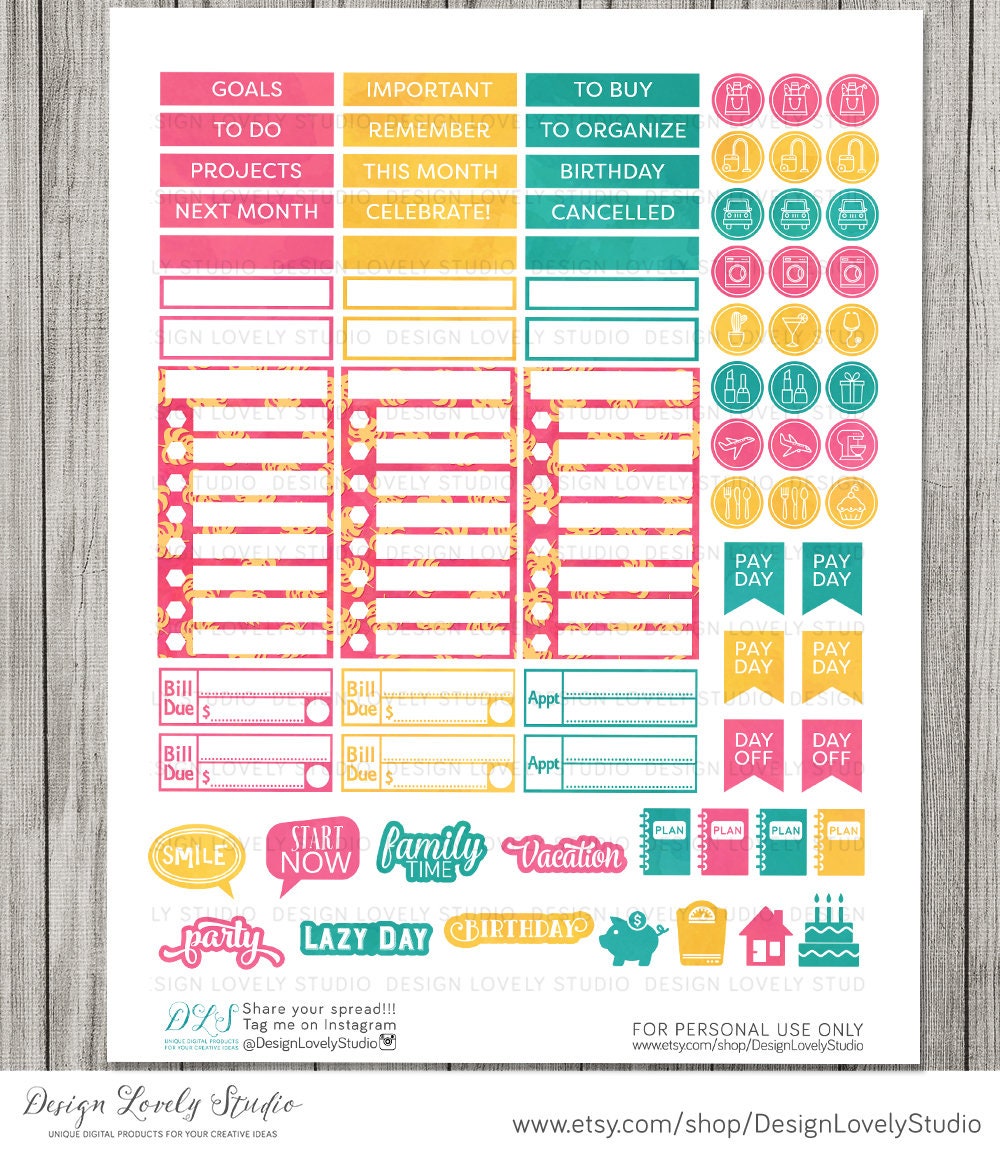 Printable Big Happy Planner Monthly Stickers Kit Monthly View - Etsy