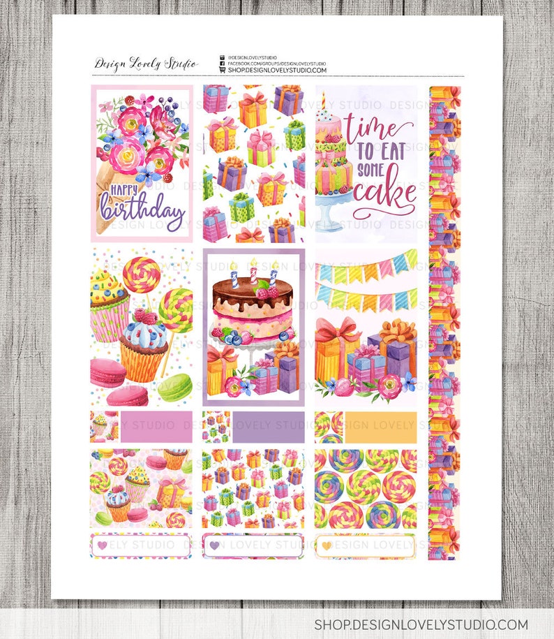 PRINTABLE Birthday Planner Stickers Kit, Big Happy Planner Stickers Kit ...