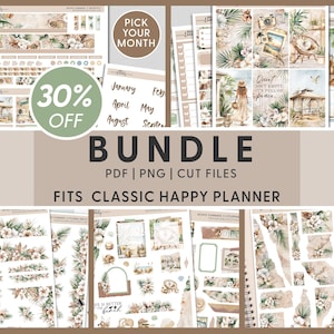 Paquete de pegatinas bohemias para agenda de verano: semanales, mensuales, de diario, papel rasgado, kits florales para Happy Planner, temática de playa y costa, BH141