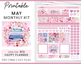 May Planner Stickers, Big Happy Planner Stickers Kit, Spring Planner Stickers Kit, Floral Stickers, Monthly Stickers Kit, BM223