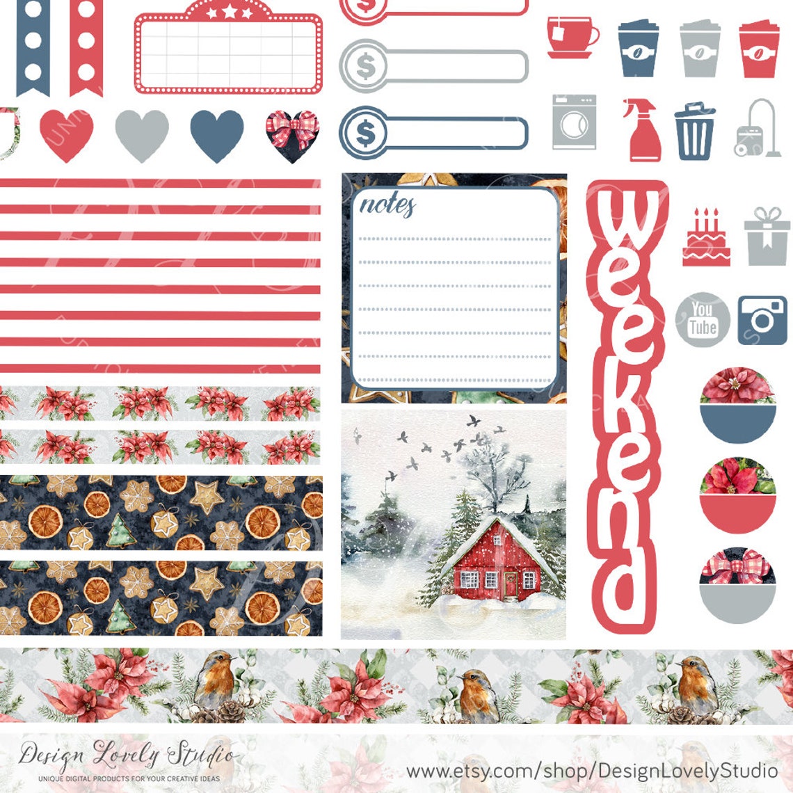 Printable CHRISTMAS Planner Stickers, Holiday Planner Stickers, Mini ...