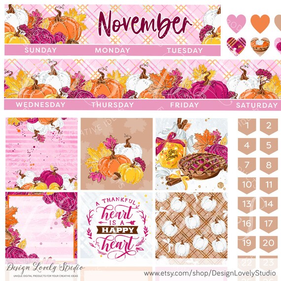 NOVEMBER Planner Stickers, Printable Happy Planner Stickers