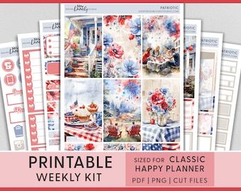 4. Juli Happy Planner Aufkleber, bedruckbare Aufkleber, wöchentliches Sticker Kit, Unabhängigkeitstag, Feier, Patriotisch, Rot, Blau HP257