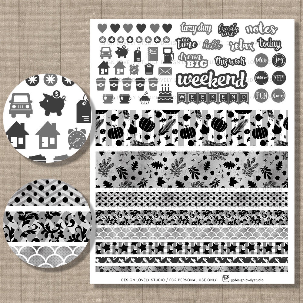 Black and White Weekly Stickers Planner Kit MAMBI Happy Planner ...