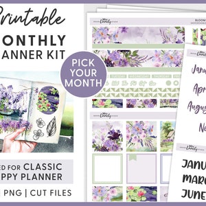 Monthly Planner Sticker Kit, Happy Planner Stickers, Spring Planner Stickers, Printable Planner Stickers, Floral Stickers, HPMV218